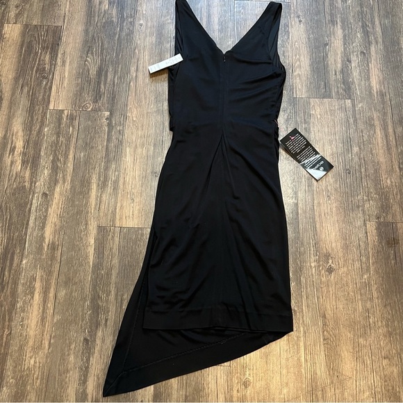 NWT BeBe Vibrant Asymmetrical Draped Dd black Dress. V neckline Size XXS - Picture 10 of 16